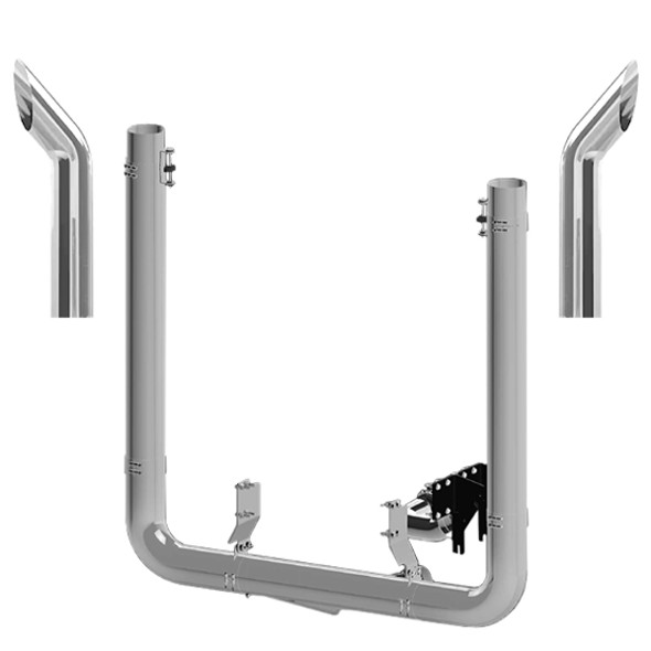 Peterbilt 389 Day Cab 2018- 2024 7 Inch Picket, Step Move & DR Elbow Exhaust Kit W/ 44 Inch Bull Hauler Stacks