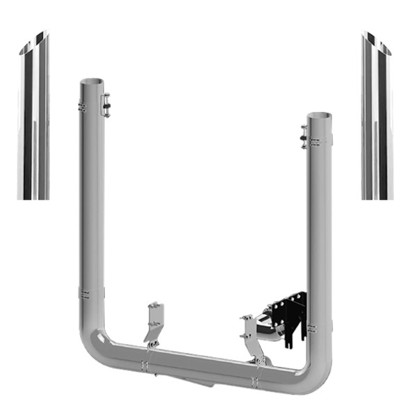 Peterbilt 389 Day Cab 2018- 2024 7 Inch Picket, Step Move & DR Elbow Exhaust Kit W/ 44 Inch Miter Stacks