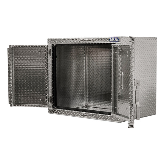 Aluminum Underbody Toolbox 30” x 24” x 36” with Dual Barn Doors and Cam Lock - Diamond Plated Finish