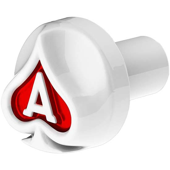 Pearl White Thread On Air Valve Knob W/ Ace Of Spades Design And Glossy Red Inlay