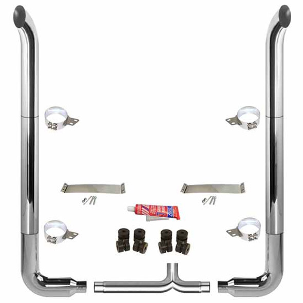 BESTfit 7-5 X 102 Inch Chrome Exhaust Kit W/  West Coast Turn Top Stack  Long 90S & Chrome Tapered Y-Pipe 5 Inch Taper Lock Chrome Tee Peterbilt (1987-2003) 52 Inch Standard Spool Non-Unibilt