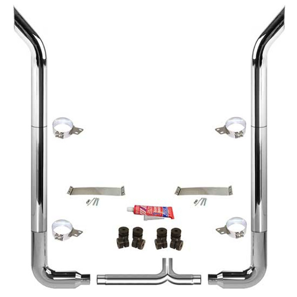 BESTfit 7-5 X 114 Inch Chrome Exhaust Kit W/  Bull Hauler Turn Top Stack W/ 5 Inch Taper Lock Chrome Tee Long 90S & Chrome Tapered Y-Pipe 5 Inch Taper Lock Chrome Tee Peterbilt (1987-2003) 52 Inch Standard Spool Non-Unibilt