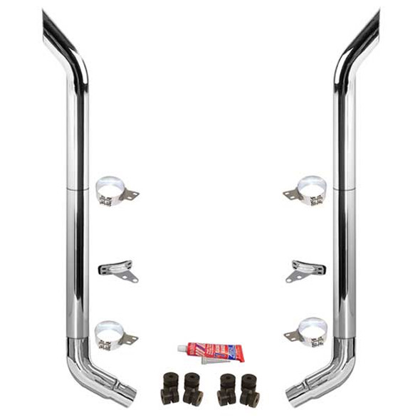BESTfit 8-5 X 120 Inch Chrome Exhaust Kit W/  Bull Hauler Turn Top Stack  Long Drop Elbows  Peterbilt (1987-2003) 52 Inch Standard Spool Unibilt