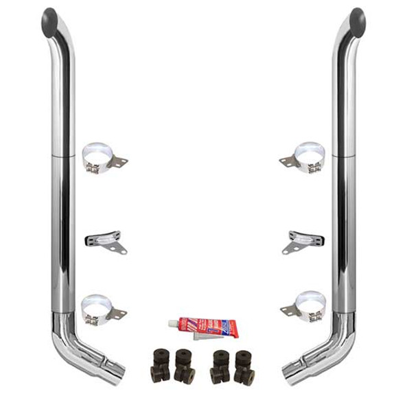 BESTfit 8-5 X 96 Inch Chrome Exhaust Kit W/  West Coast Turn Top Stack  OE Style Elbows  Peterbilt (1987-2003) 52 Inch Standard Spool Unibilt