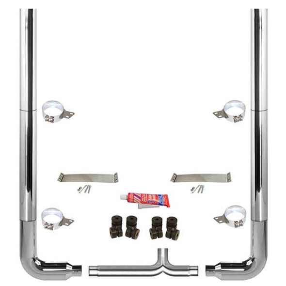 BESTfit 7-5 X 108 Inch Chrome Exhaust Kit W/  Flat Top Top Stack  Long 90S & Chrome Tapered Y-Pipe 5 Inch Taper Lock Chrome Tee Peterbilt (2005-Newer) 55 Inch Quiet Spools Non-Unibilt