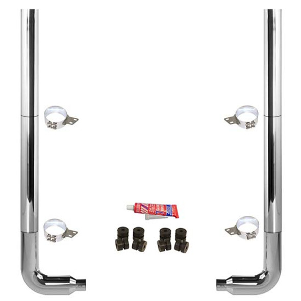 BESTfit 7-5 X 108 Inch Chrome Exhaust Kit W/  Flat Top Top Stack  Long Drop Elbows No Tee Peterbilt (2005-Newer) 55 Inch Quiet Spools Non-Unibilt