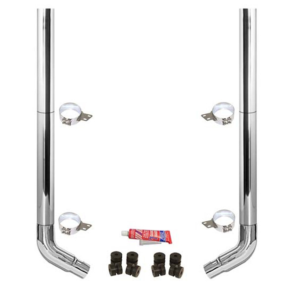 BESTfit 7-5 X 114 Inch Chrome Exhaust Kit W/  Flat Top Top Stack  OE Style Elbows  Peterbilt 378, 379 (1987-2003) 52 Inch Quiet Spools Non-Unibilt
