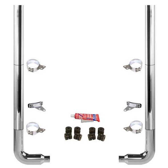 BESTfit 7-5 X 96 Inch Chrome Exhaust Kit W/  Flat Top Top Stack  Long Drop Elbows No Tee Peterbilt (1987-2003) 52 Inch Quiet Spools Unibilt