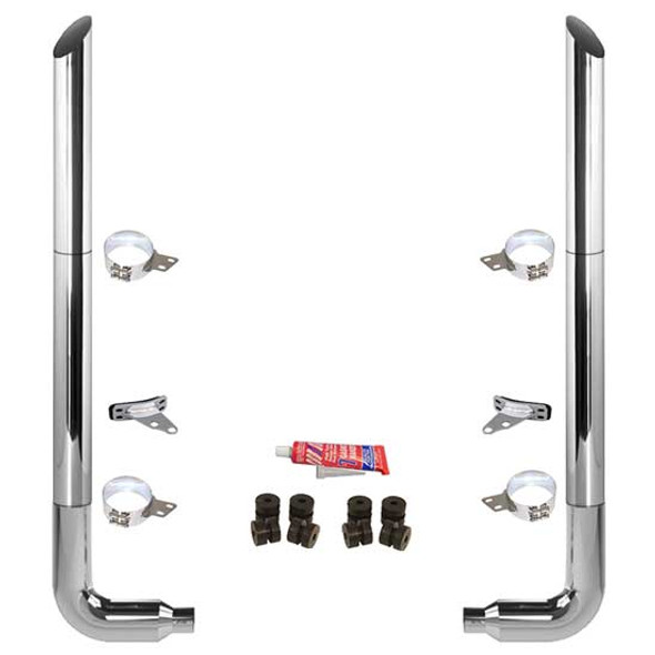 BESTfit 7-5 X 96 Inch Chrome Exhaust Kit W/  Miter Cut Top Stack  Long Drop Elbows No Tee Peterbilt (1987-2003) 52 Inch Quiet Spools Unibilt