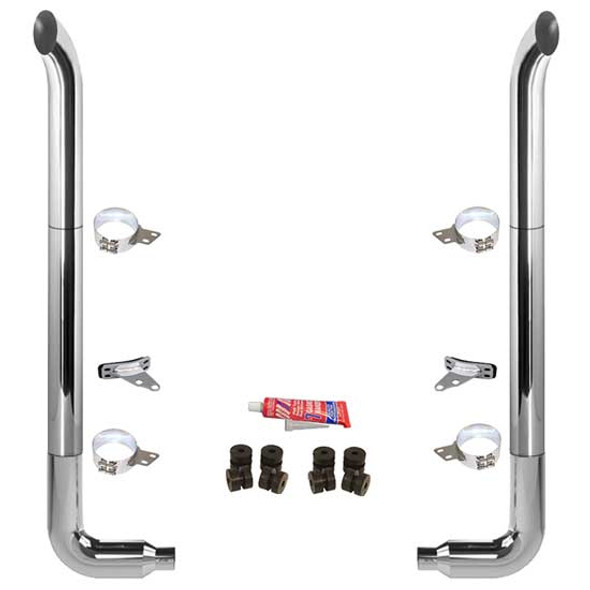 BESTfit 7-5 X 96 Inch Chrome Exhaust Kit W/  West Coast Turn Top Stack  Long Drop Elbows No Tee Peterbilt (1987-2003) 52 Inch Quiet Spools Unibilt
