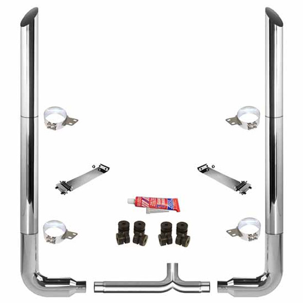 BESTfit 8-5 X 102 Inch Chrome Exhaust Kit W/  Miter Cut Top Stack  Long 90S & Chrome Tapered Y-Pipe 8 Inch Taper Lock Chrome Tee Peterbilt (2005-Newer) 55 Inch Quiet Spools Non-Unibilt
