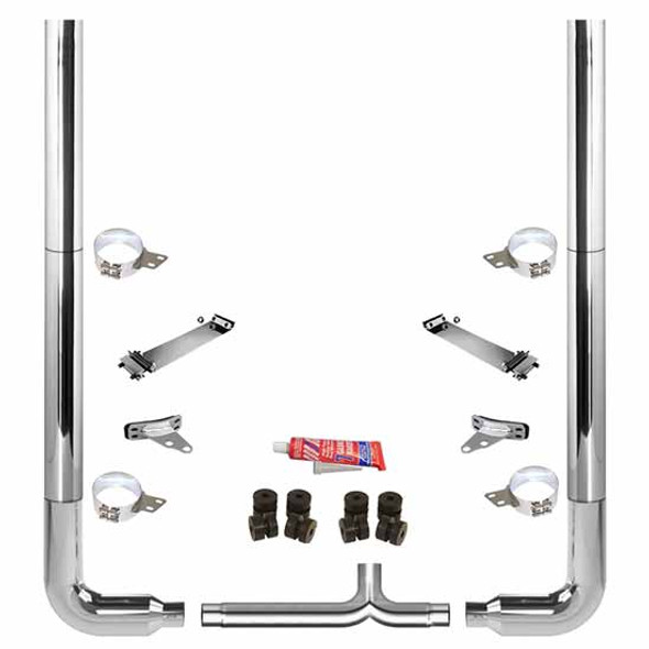 BESTfit 8-5 X 102 Inch Chrome Exhaust Kit W/  Flat Top Top Stack  Long 90S & Chrome Tapered Y-Pipe 8 Inch Taper Lock Chrome Tee Peterbilt (1987-2003) 52 Inch Quiet Spools Unibilt