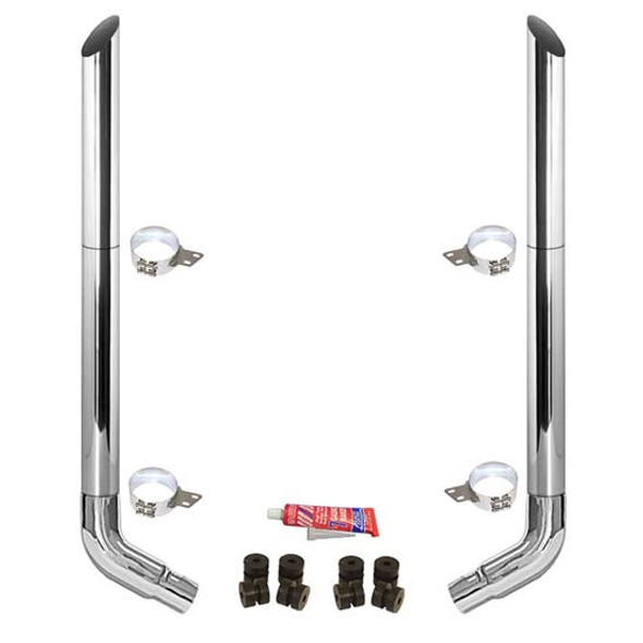 BESTfit 8-5 X 114 Inch Chrome Exhaust Kit W/  Miter Cut Top Stack  OE Style Elbows  Peterbilt (2005-Newer) 55 Inch Quiet Spools Non-Unibilt