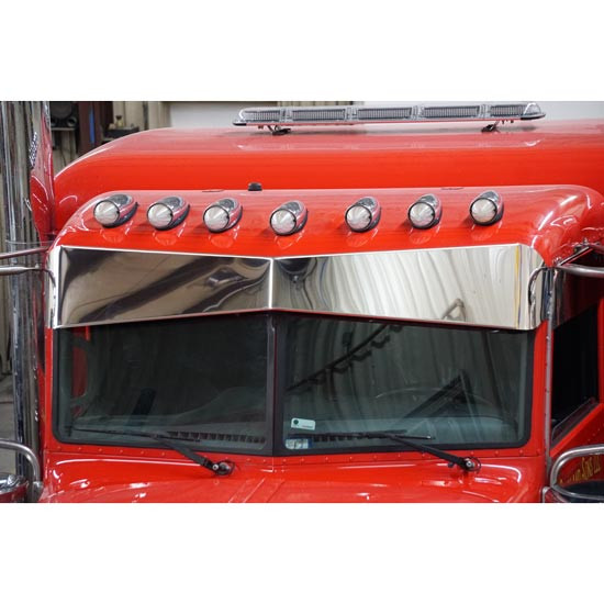 Peterbilt 389 & 388 10 1/2 Inch Stainless Steel Bowtie Drop Visor By CSM