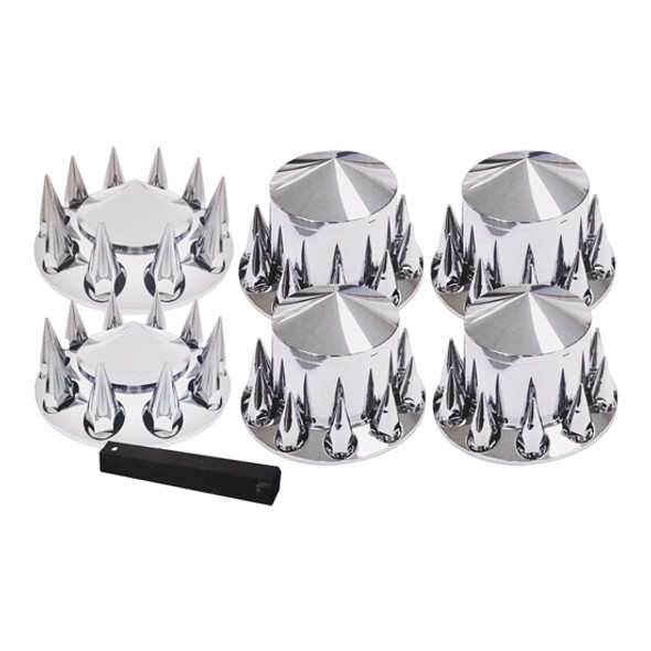 TPHD Chrome Pointed Style Top Hat Kit W/ 33MM Thread on Spike Nut Covers & Installation Nut Cover Tool For 3MM Hub Pilot Wheels