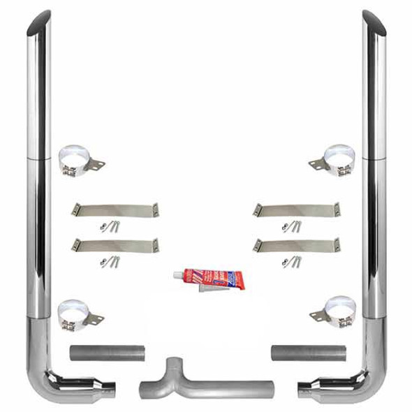 BESTfit 8-5 X 114 Inch Chrome Exhaust Kit W/ Miter Stacks, Long Drop Elbows, Quiet Spools & 5” Tee For Peterbilt 359 1967 - 1987