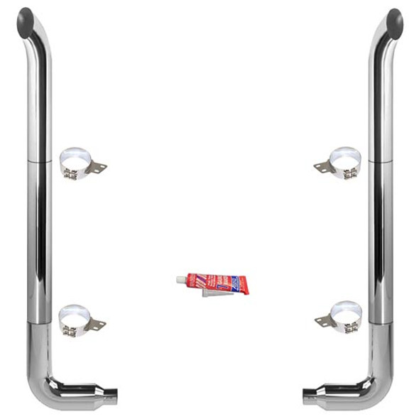 BESTfit 8-5 X 96 Inch Chrome Exhaust Kit W/ West Coast Turnout Stacks, Long Drop Elbows & Quiet Spools W/Out Tee For Peterbilt 359 1967 - 1987