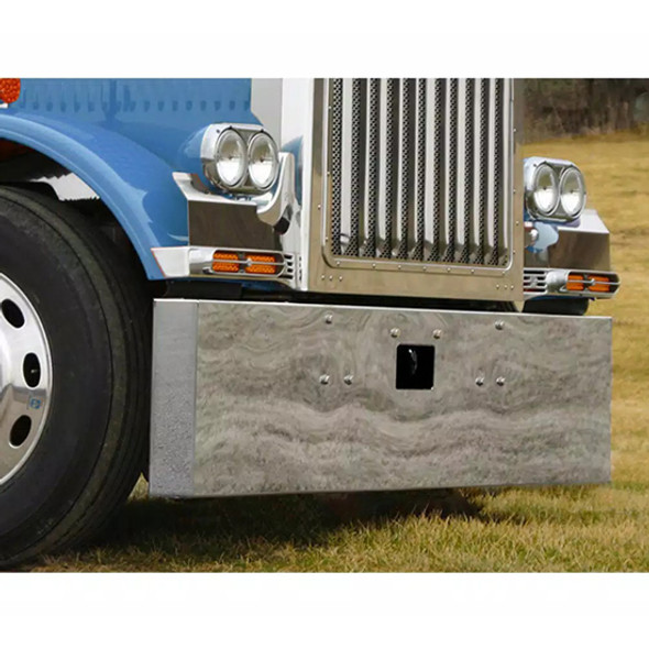 Peterbilt 379 20 Inch Stainless Steel Classic Texas Blind Mount Mitered End Bumper W/ Tow Holes And Radius 1 To Match Fender Peterbilt 379 20 Inch Stainless Steel Classic Texas Blind Mount Mitered End Bumper W/ Tow Holes And Radius 1 To Match Fender