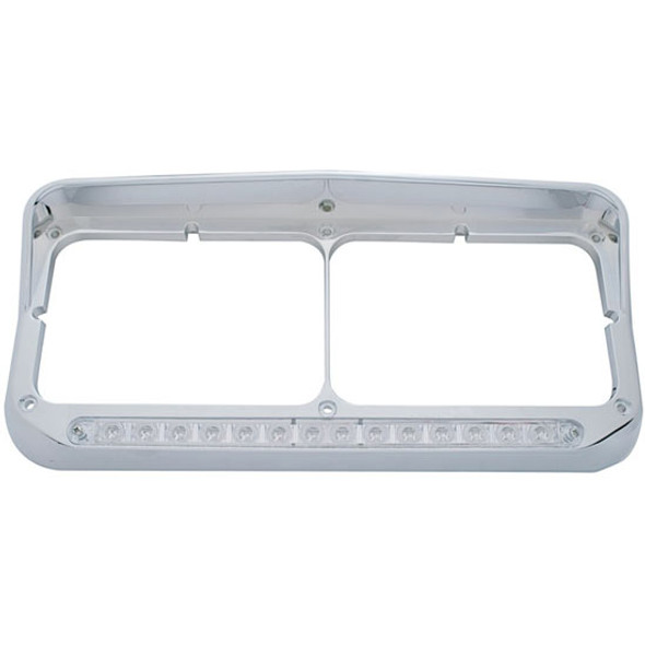 Chrome Dual Headlight Bezel W/ Visor, Amber LED Clear Lens Strip