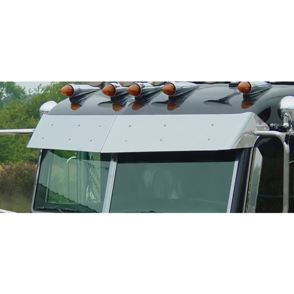 11-Inch Stainless Steel Drop Visor for Peterbilt Ultra Cab with Cab-Mounted Mirrors 11-Inch Stainless Steel Drop Visor for Peterbilt Ultra Cab with Cab-Mounted Mirrors