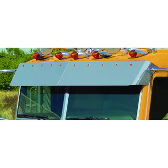 13.5 Inch Stainless Steel Blind Mount Drop Visor With 10 Bullseye Lights - Amber LEDS / Amber Lens Fits Peterbilt 13.5 Inch Stainless Steel Blind Mount Drop Visor With 10 Bullseye Lights - Amber LEDS / Amber Lens Fits Peterbilt