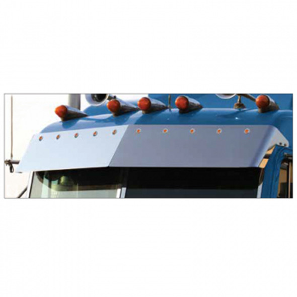 Peterbilt 1987+ 11 Inch Stainless Steel Blind Mount Drop Visor W/ 10 Front Bullseye Lights - Amber LEDS / Amber Lens