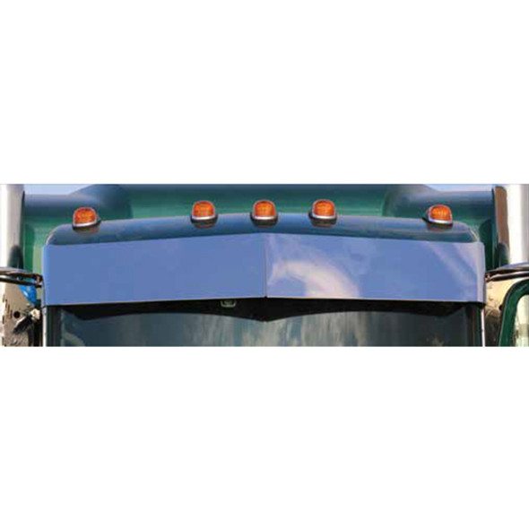 Peterbilt Ultra Cab & Flat Top 13 Inch Stainless Steel Blind Mount Drop Visor W/ 10 Front Button Lights- Amber LED/ Amber Lens Peterbilt Ultra Cab & Flat Top 13 Inch Stainless Steel Blind Mount Drop Visor W/ 10 Front Button Lights- Amber LED/ Amber Lens