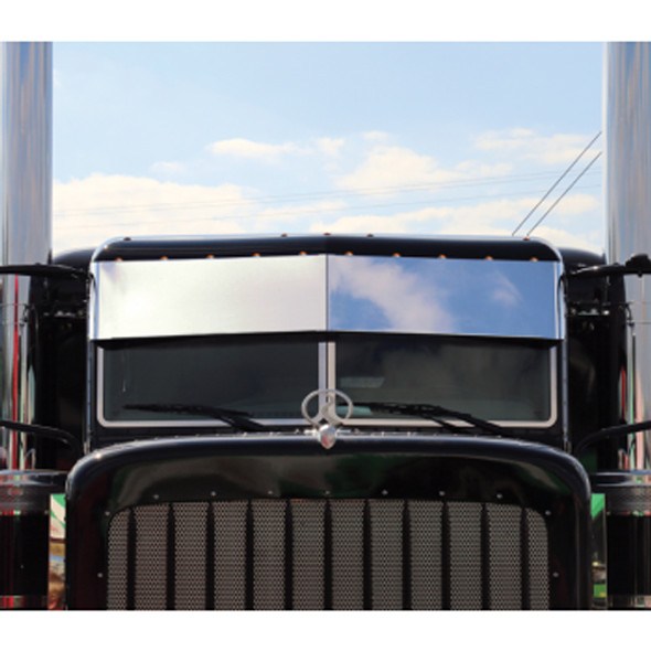 Peterbilt 2005+ 11 Inch Stainless Steel Post Mount Darwin Drop Visor W/ Top Bullseye Lights- Amber LED/ Amber Lens