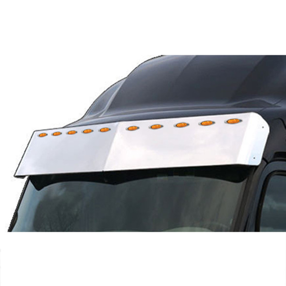 Peterbilt 579 15.5 Inch Stainless Steel Drop Visor W/ 10 Mini Lights- Amber LED/ Amber Lens
