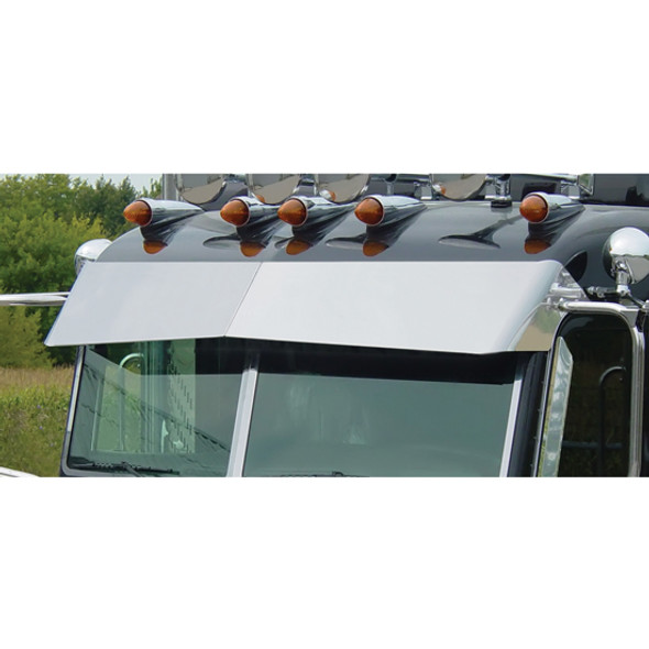Stainless Steel Monster Drop Bowtie Visor for Peterbilt Ultra Cab (2005+) With Cab Mounted Mirrors