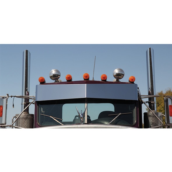 Stainless Steel Blind Mount Darwin Bowtie Visor for Peterbilt with Cab-Mounted Mirrors