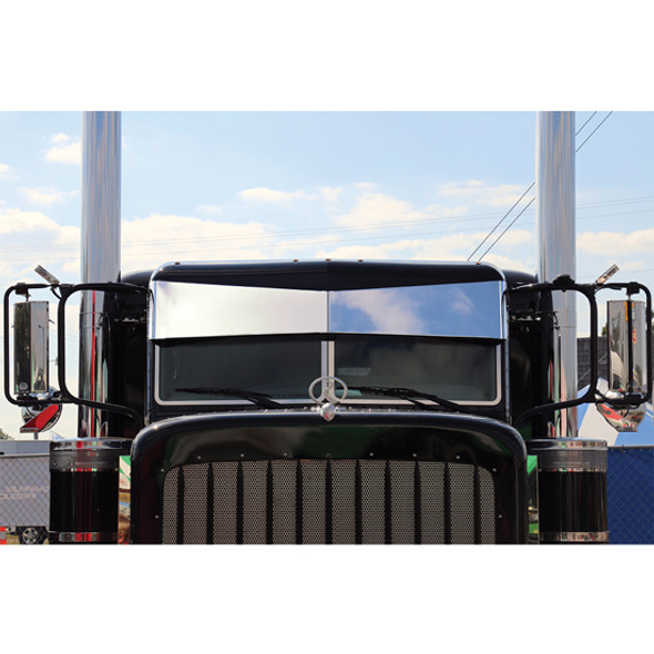 Post Mount Darwin Top-Tie Visor for Peterbilt with Cab-Mounted Mirrors