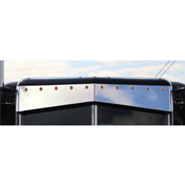 Peterbilt Stainless Steel Post Mount Darwin Untie Visor W/ 10 Top Button Lights- Amber LED/ Amber Lens
