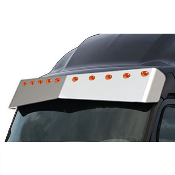 Peterbilt 579 15.5 Inch Stainless Steel Untie Drop Visor W/ 10- 2 Inch Beehive Lights & Bezels- Amber LED/ Amber Lens Peterbilt 579 15.5 Inch Stainless Steel Untie Drop Visor W/ 10- 2 Inch Beehive Lights & Bezels- Amber LED/ Amber Lens