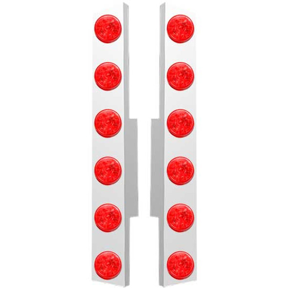 Valley Chrome Stainless Steel Rear Air Cleaner Panels With 6 Round 2 Inch Red LED Lights & Red Lens for Peterbilt 377, 378, & 379 with Vortox Air Cleaners