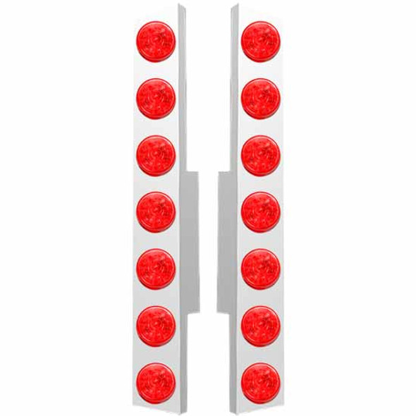Valley Chrome Stainless Steel Rear Air Cleaner Panels With 7 Round 2 Inch Red LED Lights & Red Lens for Peterbilt 377, 378, & 379 with Vortox Air Cleaners