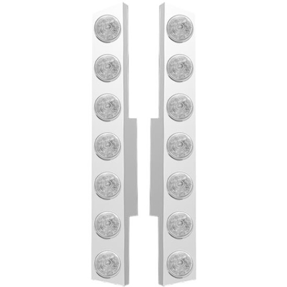 Valley Chrome Stainless Steel Rear Air Cleaner Panels With 7 Round 2 Inch Red LED Lights for Peterbilt 377, 378, & 379 with Vortox Air Cleaners