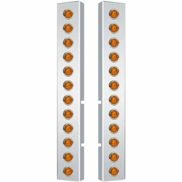 Stainless Steel Front Air Cleaner Light Bars with 12 Bullseye Amber LED and Amber Lens – Fits Peterbilt 378/379 with Vortox Air Cleaners