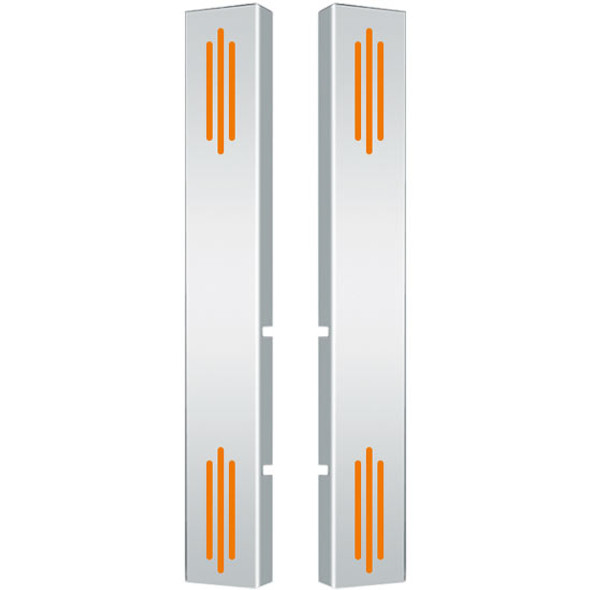 Stainless Steel Front Air Cleaner Light Bars with 2 Slotted Amber LED Lights and Amber Lens – Fits Peterbilt 378/379 with Vortox Air Cleaners