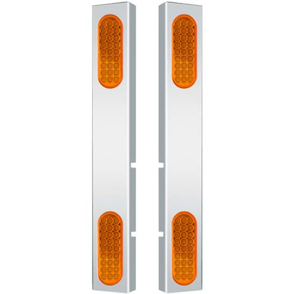 Stainless Steel Front Air Cleaner Light Bars with 2 Oval 6” Amber LED Lights and Amber Lens – Fits Peterbilt 378/379 with Vortox Air Cleaners
