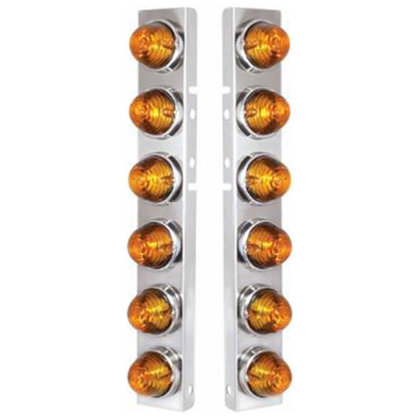 Peterbilt 379 304 SS Front Air Cleaner Brackets W/ 12 Beehive Lights & SS Bezels - Amber Led/  Amber Lens