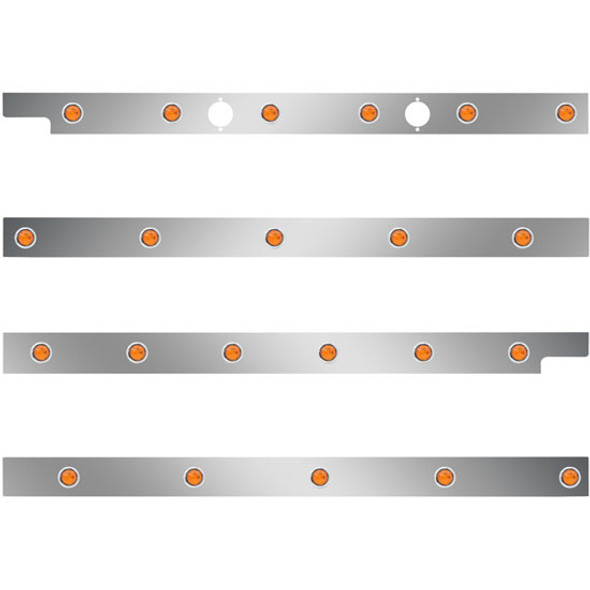 Peterbilt 2.5 Inch S.S. Cab-Sleeper Panels W/ 22 - 3/4 Inch Amber/Amber LEDs  For 567 121BBC, 579 123BBC