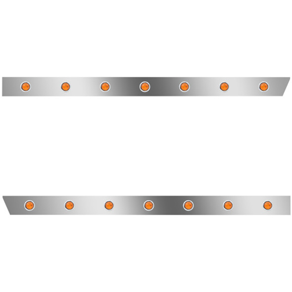 Peterbilt 3 Inch Stainless Standard Cab Panels W/ 14 - 3/4 Inch Amber/Amber Lights  For 389 131 BBC