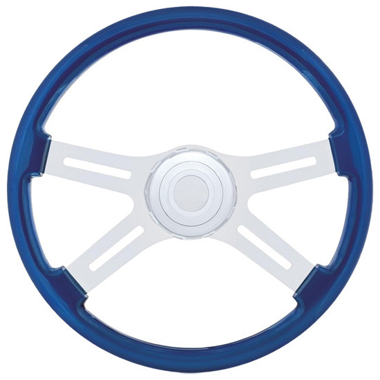 Peterbilt 18 Inch Chrome 4 Spoke Blue Wood Steering Wheel For  2006-Newer