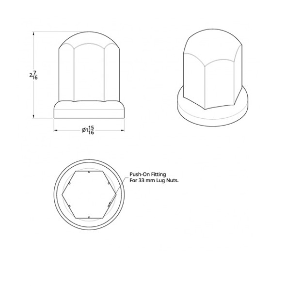 33MM X 2.4375 Inch Chrome Plastic Standard Lug Nut Cover - Single