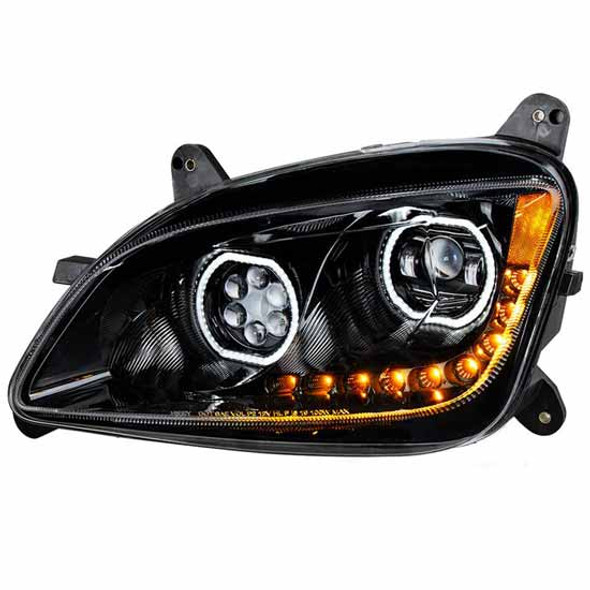 Peterbilt 579, 587 Black LED Headlight Assembly, Driver Side W/ Amber Sequential Turn Signal