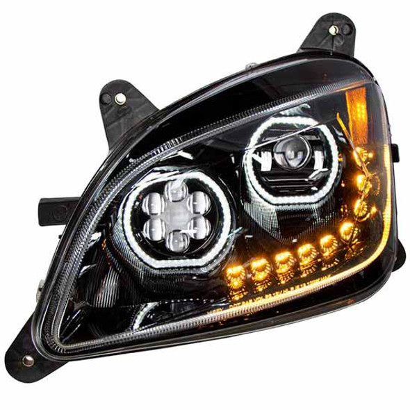 Peterbilt 579, 587 Black LED Headlight Assembly, Driver Side W/ Amber Sequential Turn Signal
