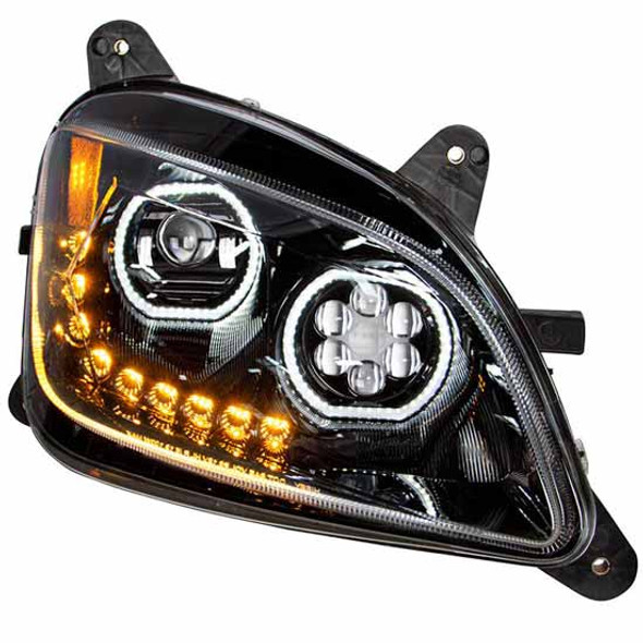 Peterbilt 579, 587 Black LED Headlight Assembly, Passenger Side W/ Amber Sequential Turn Signal