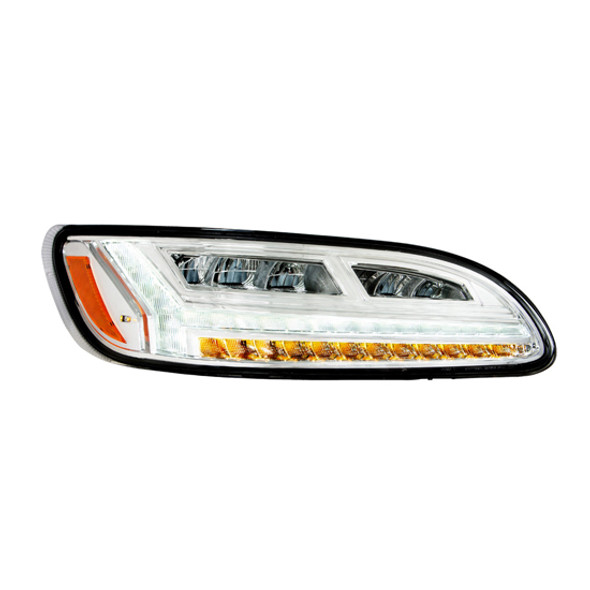 Chrome 6 LED Headlight With Turn Signal Position and Side Markers for Peterbilt 386 & 387 - Passenger Side