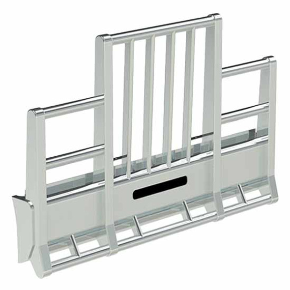 HERD Road Train Truck Guard with Vertical Posts, Slam Latch, Row of 2-Inch Amber/Clear Lights, and Rake for Kenworth